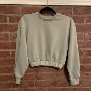 Zara Sage Green Cropped Crew Neck Sweatshirt